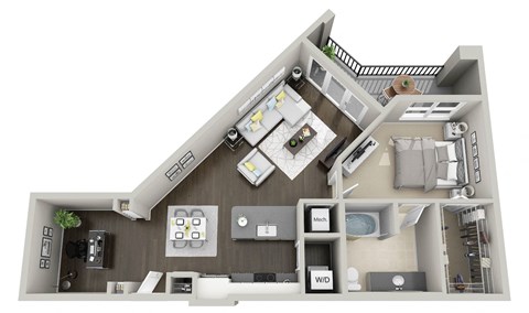 a 1 bedroom floor plan with a bathroom and a balcony